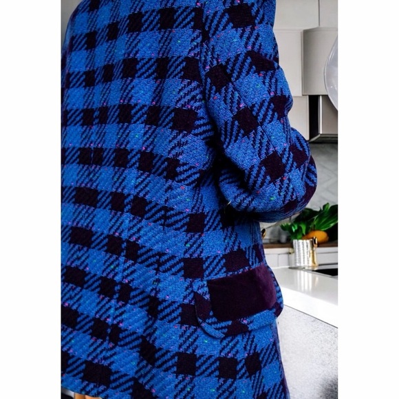 VTG Escada by Margaretha Ley Blue Checked Flecked Wool Double Breasted Blazer 10 - Picture 13 of 14